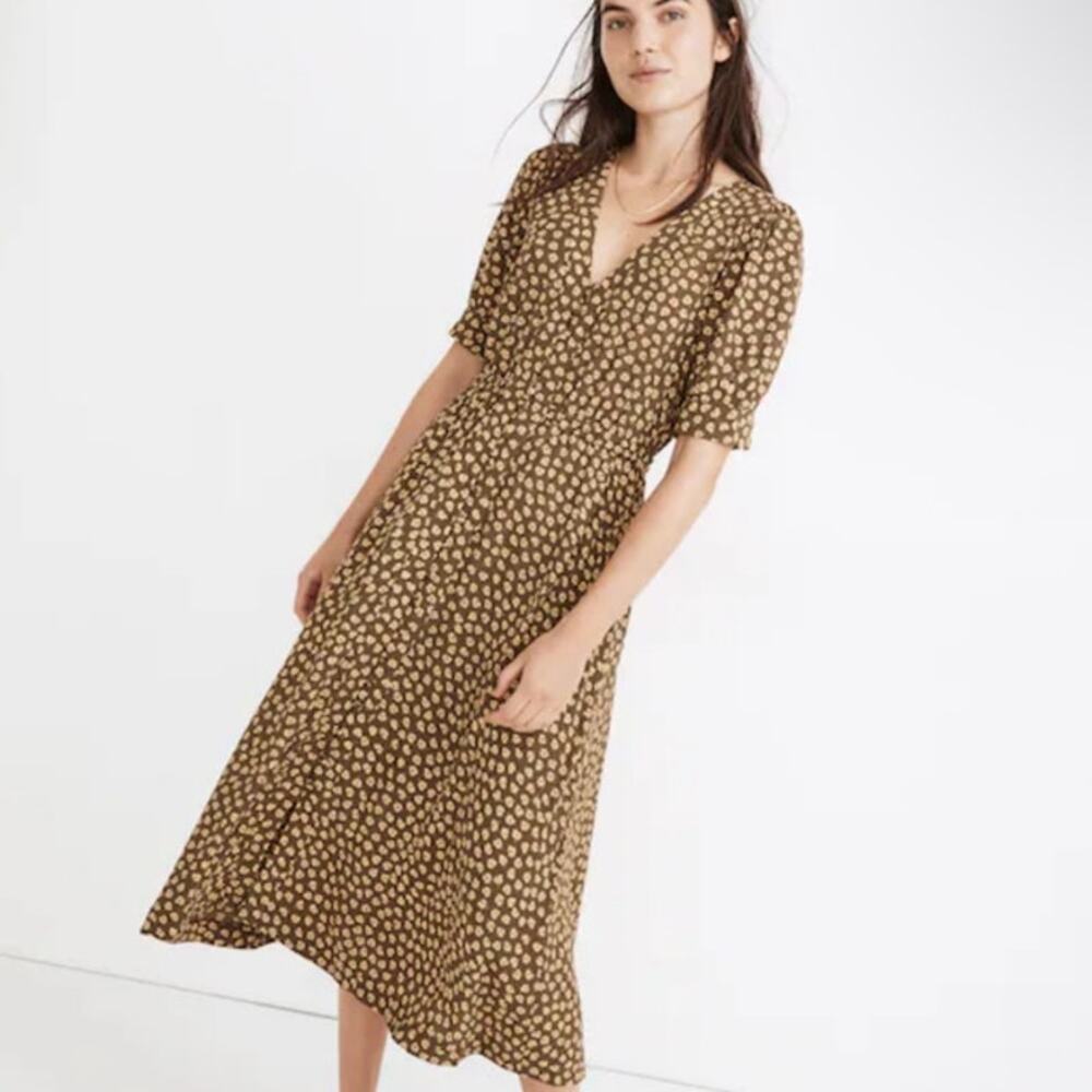 Madewell Button-Cuff Midi Dress in Woodcut Flowers 2
